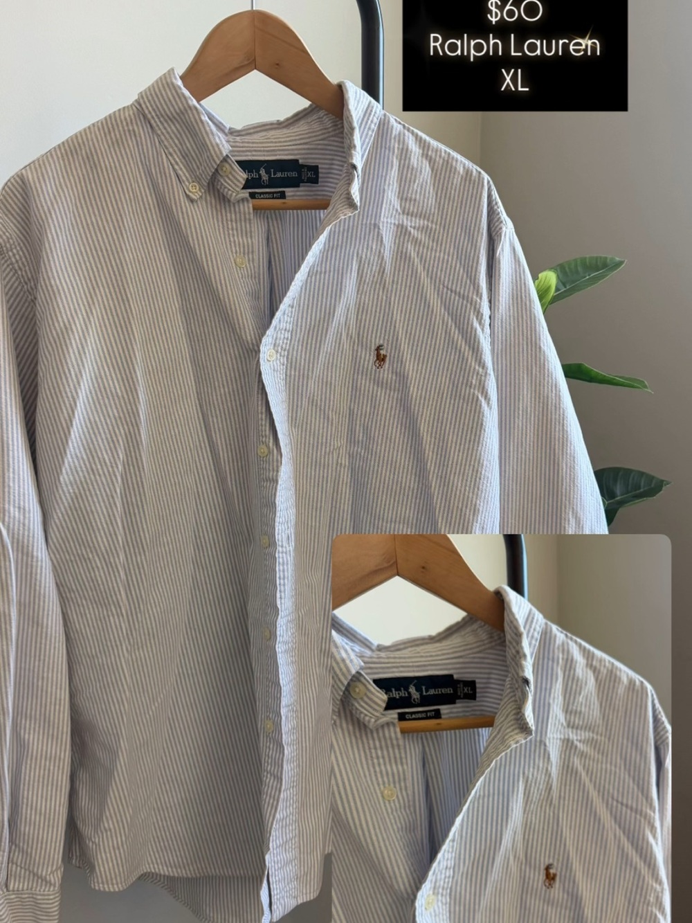 Ralph Lauren Light Blue & White Micro-Stripe Button-Down Shirt